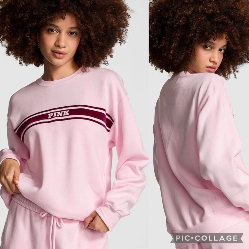PINK Fleece Oversized Crew Sweatshirt - Picture 1 of 1